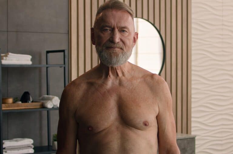 senior man posing shirtless